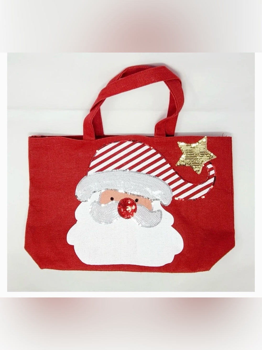 Red Jute Santa Tote Bag with Sequins Hobby Lobby